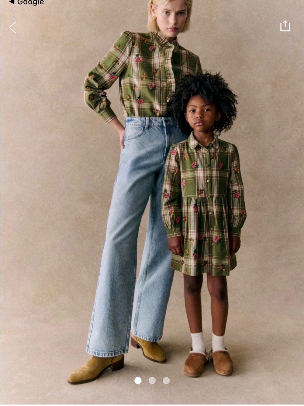 Sezane Arielle Green Plaid Floral Girls' Dress Sold out 10Y